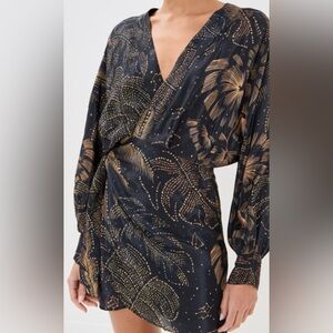 FARM Rio NWT Black and Gold Mini Dress; Golden Foliage Black Mini Dress